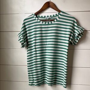 Jane and Delancey Green and White Flutter Sleeve Tee